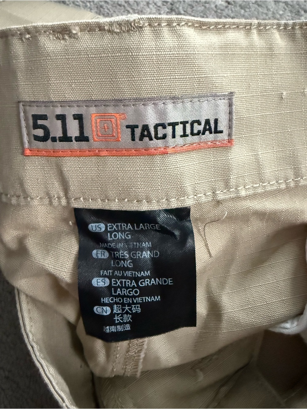 5.11 Tactical Men’s Khaki Pants - Extra Large Long